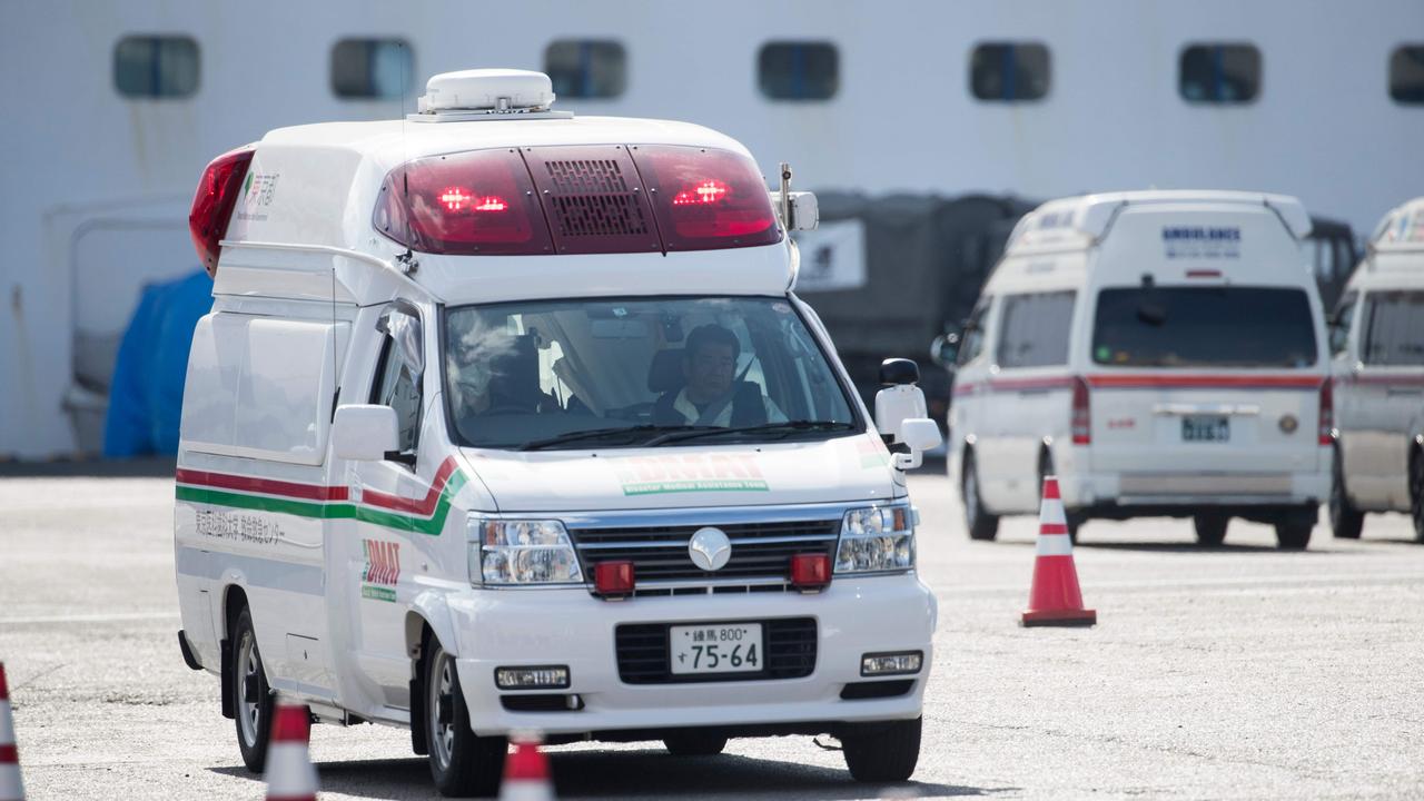 An ambulance drives away from the Diamond Princess cruise ship. Picture: Behrouz Mehri/AFP