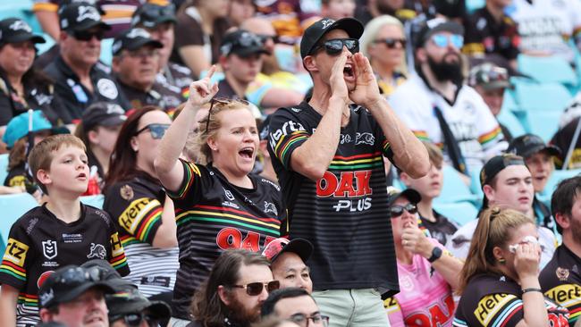 Penrith and Brisbane fans are filling up the stadium and looking excited. Picture: NCA NewsWire / David Swift