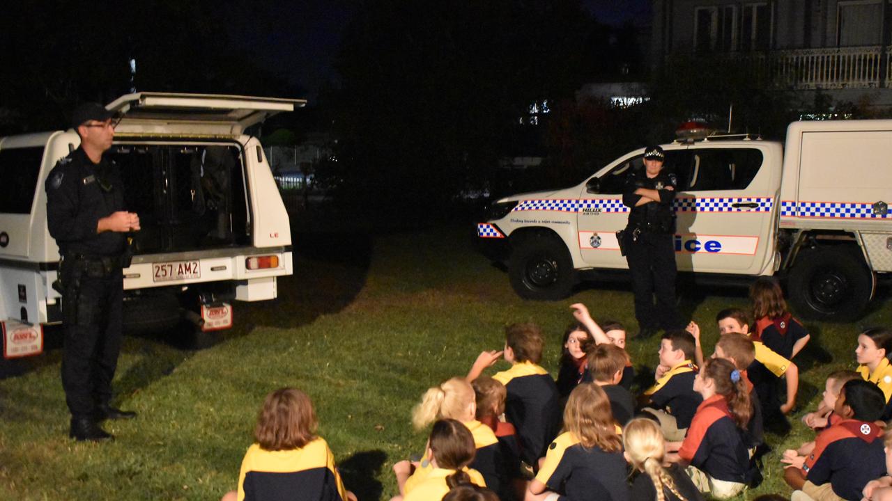 Rockhampton police officers and fire crews visited the Mount Archer Scout Group on Wednesday March 3, 2021. Photos: Vanessa Jarrett