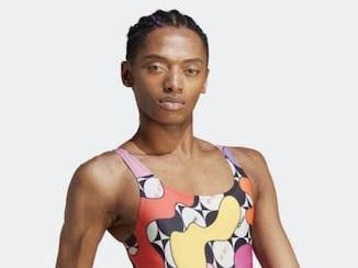 Adidas has launched a new female-style swimming costume modelled by a biological male. Picture: Adidas