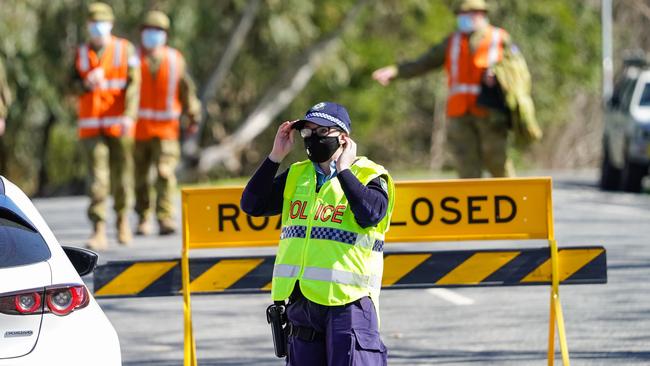 ALBURY NSW, AUSTRALIA - NewsWire PhotosAUGUST 25, 2020:NSW Deputy Premier John Barilaro making an announcement on NSW border controls in Albury today at the Albury Border Check point in Wodonga Place Albury.Police checking interstate drives driving into NSW from Victoria.Picture: NCA NewsWire / Simon Dallinger