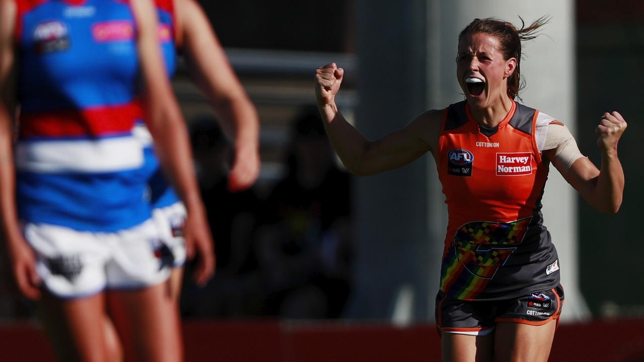 Nicola Barr kicked her first AFLW goal on Friday night. Picture: Dylan Burns/AFL Photos