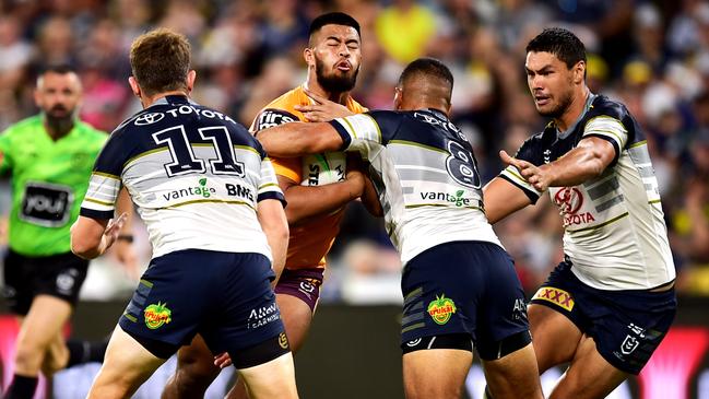 Payne Haas and the Broncos take on the Cowboys in the final round of the 2020 NRL season. Picture: Alix Sweeney