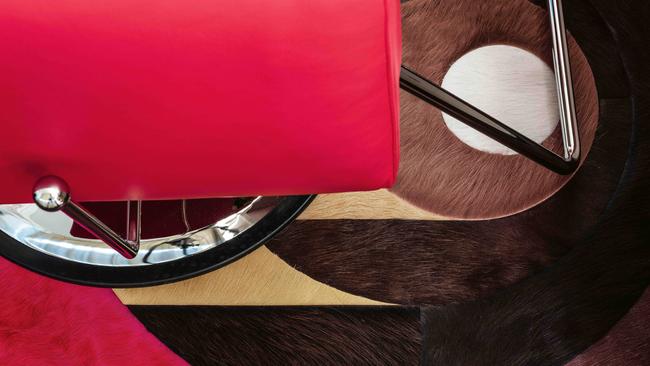 A geometric rug in the ‘beauty room’. Picture: Tom Ferguson