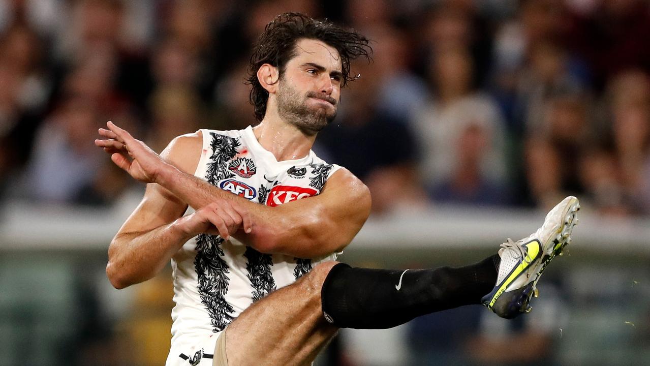 How Will Brodie Grundy fit into Collingwood’s winning ruck set-up when he returns? Picture: Dylan Burns/AFL Photos via Getty Images