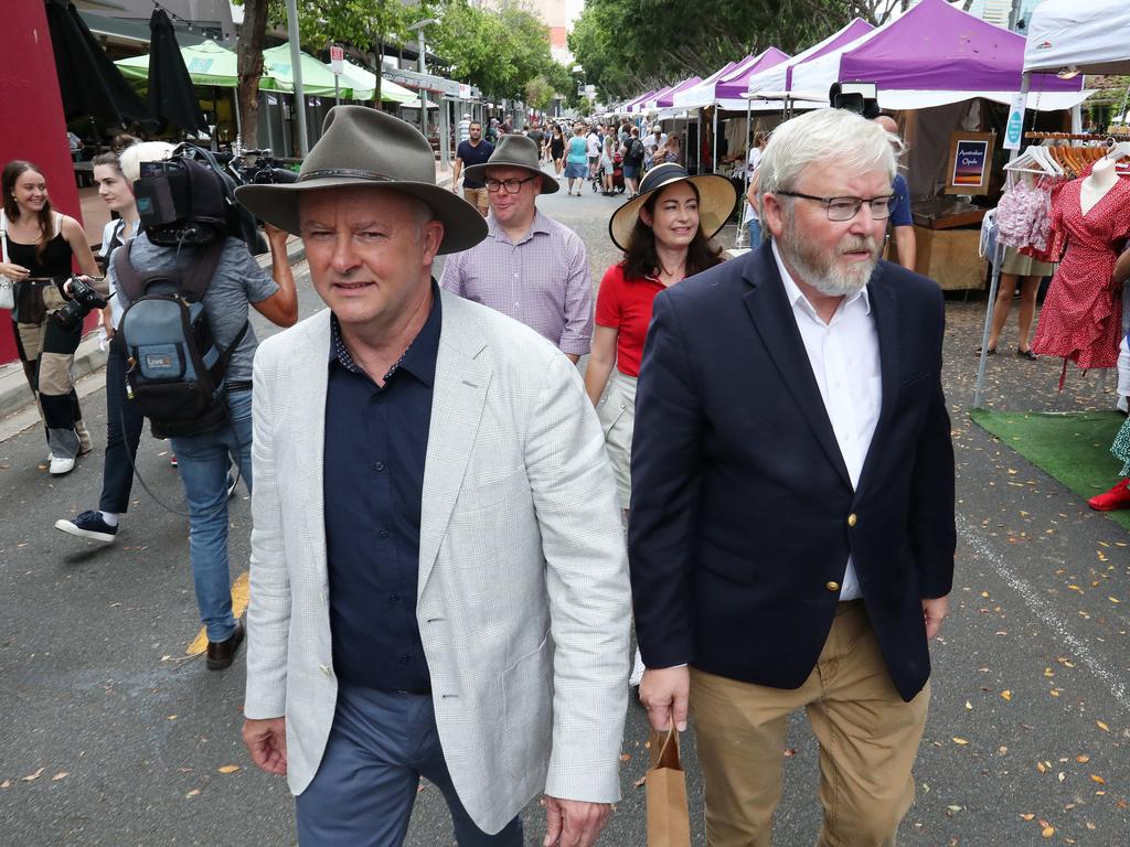 Mr Albanese and Mr Rudd have rarely been seen in public together in recent times. Picture: Liam Kidston.