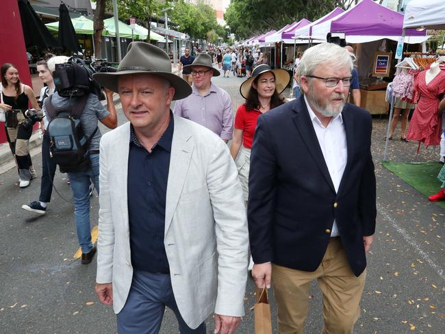 Mr Albanese and Mr Rudd have rarely been seen in public together in recent times. Picture: Liam Kidston.