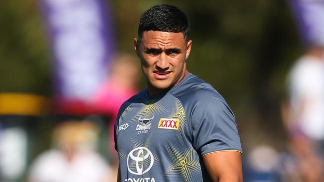 MELBOURNE, AUSTRALIA – FEBRUARY 29: Valentine Holmes of the Cowboys warms up before the NRL Trial match between the Melbourne Storm and the North Queensland Cowboys at Casey Fields on February 29, 2020 in Melbourne, Australia. (Photo by Mike Owen/Getty Images)