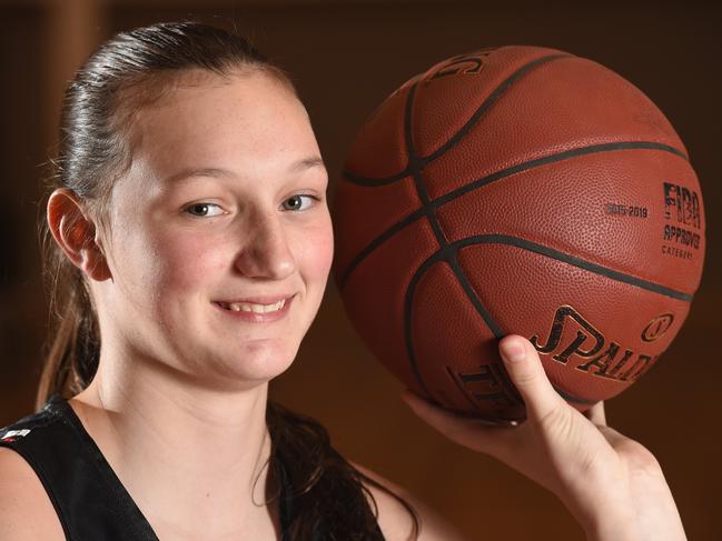 Sports Star Teisha Shadwell, 14, from Rowville has represented Victoria at national level in able-bodied basketball. Now due to a foot injury she is playing wheelchair basketball, and has already made a national league team, despite taking up the sport only a few months ago. Picture: Chris Eastman