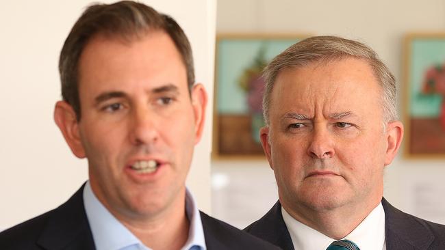 Jim Chalmers (seen here with Labor leader Anthony Albanese) has floated the idea of a wellbeing budget. Picture: Lyndon Mechielsen/The Australian