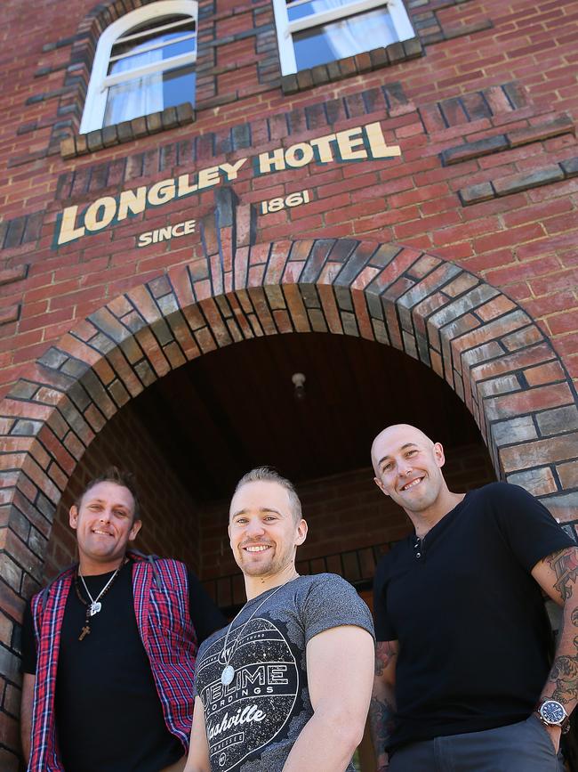 The Wolfe Brothers outside their local, the Longley Hotel. Picture: SAM ROSEWARNE