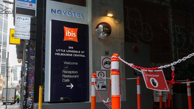 Residents at a CBD apartment complex were gravely concerned about interactions with staff and medical waste at the Novotel/Ibis Melbourne Central quarantine hotel. Picture: Paul Jeffers