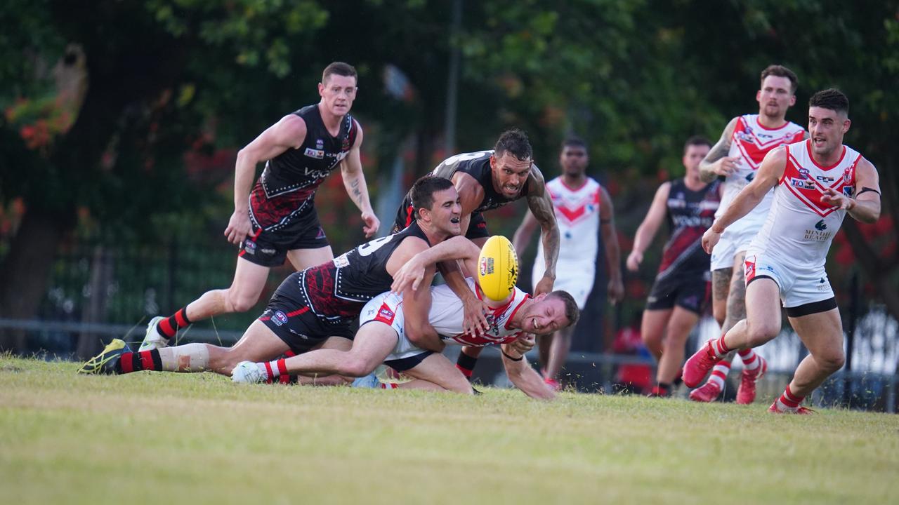 Waratah and Tiwi Bombers were fined for a melee in Round 6. Picture: Courtney McCabe / AFLNT Media.