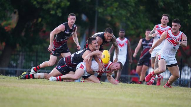 Waratah and Tiwi Bombers were fined for a melee in Round 6. Picture: Courtney McCabe / AFLNT Media.