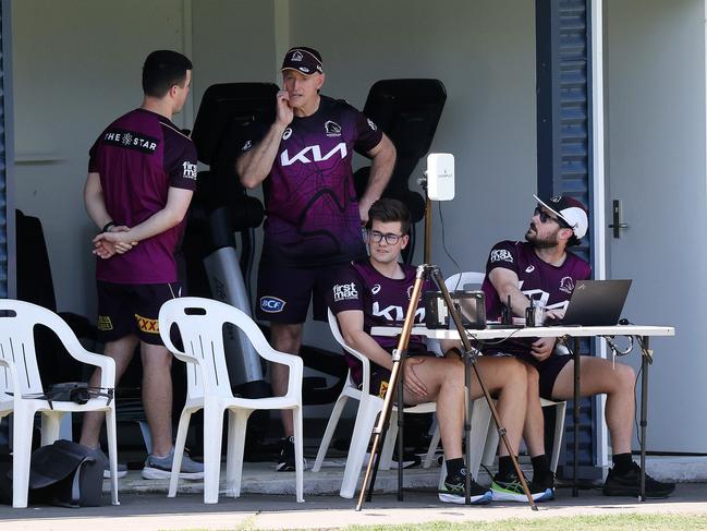 Michael Maguire pictured taking his first training session at the Broncos. Picture: Nigel Hallett