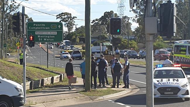 Police investigate after a child died after being hit by a truck at Cambridge Gardens. Picture: Joel Erickson