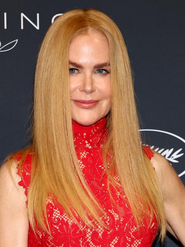 Fans spotted Kidman’s real hair poking out the front of this wig at Cannes … Picture: Monica Schipper/Getty