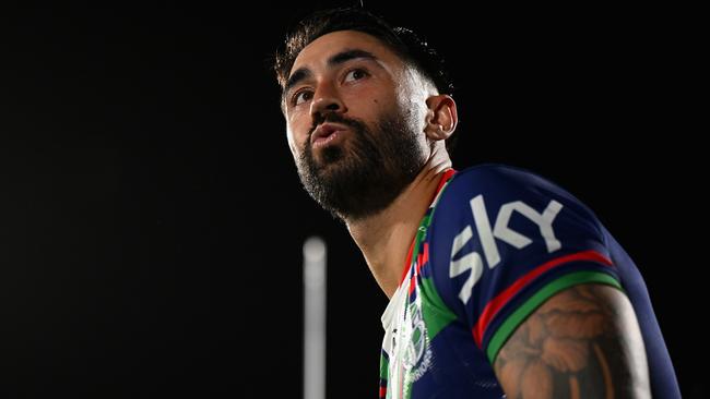 AUCKLAND, NEW ZEALAND - MARCH 08: Shaun Johnson of the Warriors talks to fans during the round one NRL match between New Zealand Warriors and Cronulla Sharks at Go Media Stadium Mt Smart, on March 08, 2024, in Auckland, New Zealand. (Photo by Hannah Peters/Getty Images)