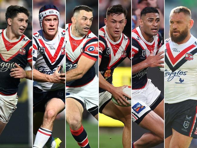 The Roosters' Super Six: (L-R) Victor Radley, Luke Keary, James Tedesco, Joseph Manu, Daniel Tupou and Jared Waerea-Hargreaves.