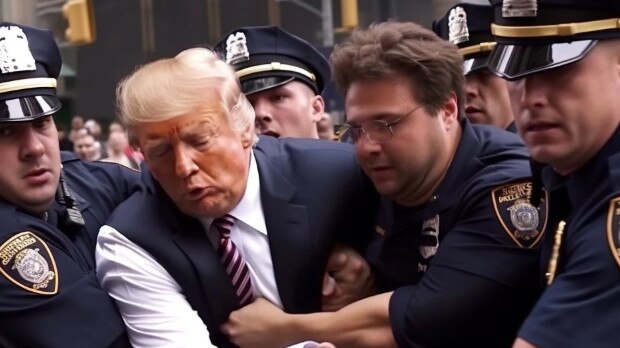 An image created with AI of Donald Trump being arrested