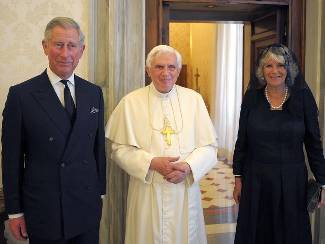 Pope Benedict XVI met Charles and Camilla in 2009. Picture: L'Osservatore Romano