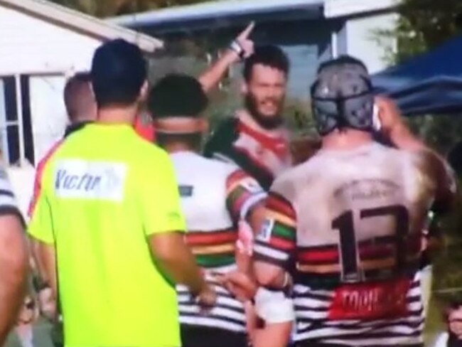 Erina’s Tim Burrell is given his marching orders after a fight with Berkeley Vale’s Tane Tutaki. Picture: NBN TV