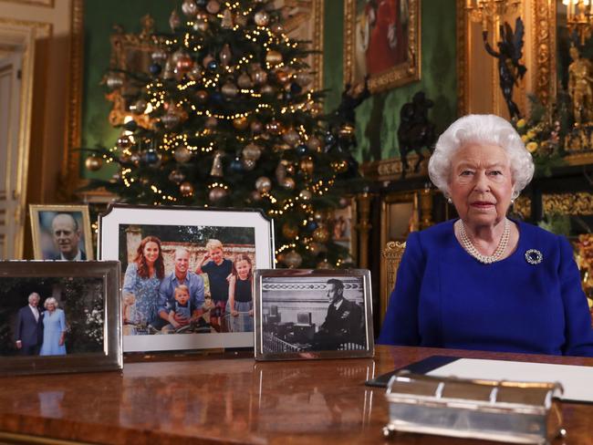 WINDSOR, ENGLAND: In this undated photo, Queen Elizabeth II records her annual Christmas broadcast in Windsor Castle, Berkshire, England. (Photo by Steve Parsons - WPA Pool/Getty Images)