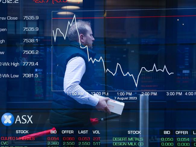 SYDNEY, AUSTRALIA  - Newswire Photos  AUGUST 07 2023: A general view of the digital boards at the ASX in Sydney as interest rates continue to rise.  Picture NCA Newswire/ Gaye Gerard