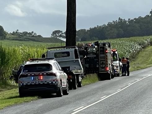 Emergency services responded to a crash at The Leap on Yakapari Habana Rd, north Mackay, on April 18 2024. Picture: Fergus Gregg.