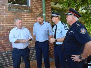 WINFIELD FIRE: Mayor Jack Dempsey, QAS Chief Superintendent Russell Cooke, Acting Inspector Glenn Cameron and QFES Acting Superintendent Ron Higgins. Picture: Katie Hall