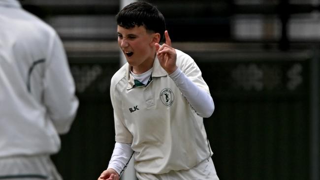 Yarraville ClubÃs Jackson Martin captures the wicket of CraigieburnÃs Samuel R Laffan during the VTCA Yarraville Club v Craigieburn cricket match in West Footscray, Saturday, Nov. 26, 2022. Picture: Andy Brownbill