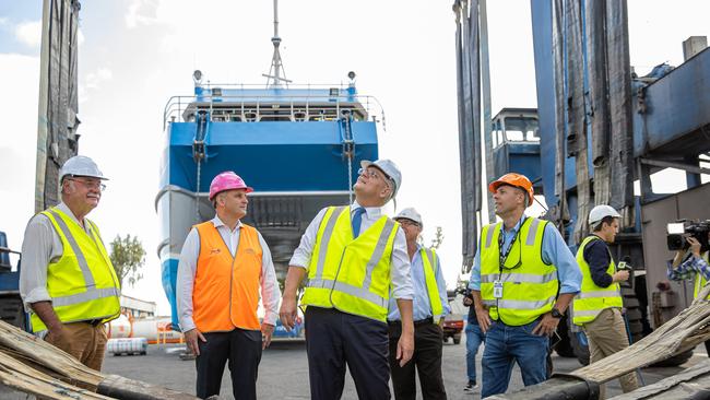 Prime Minister Scott Morrison checks out the facilities in Cairns with local MP Warren Entsch and other guests. Picture: Jason Edwards