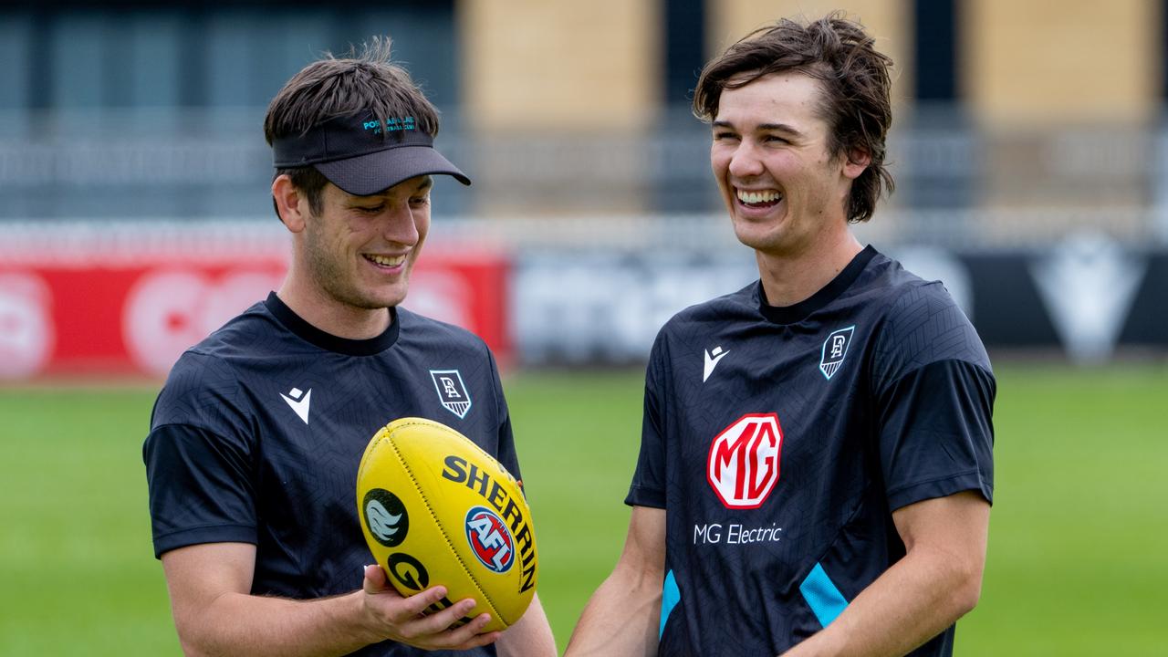 Port Adelaide's Zak Butters and Connor Rozee. Picture: Michael Sullivan