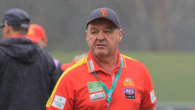 SYDNEY, AUSTRALIA - FEBRUARY 08: Suns Coach David Lake looks on during the round one AFLW match between the Greater Western Sydney Giants and the Gold Coast Suns at Blacktown International Sportspark on February 08, 2020 in Sydney, Australia. (Photo by Mark Evans/Getty Images)