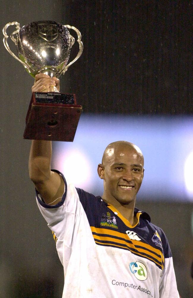 Brumbies captain George Gregan celebrates after winning the 2001 Super 12 final.