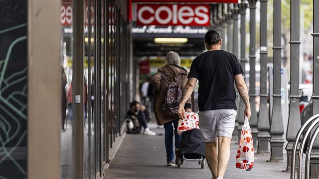 MELBOURNE, AUSTRALIA - NewsWire Photos October 15, 2021:  A person is seen carrying a Coles bag in Richmond, Melbourne, Victoria. Picture: NCA NewsWire / Daniel Pockett