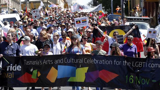 The Pride Parade from North Hobart to Parliament Lawns. in Hobart,