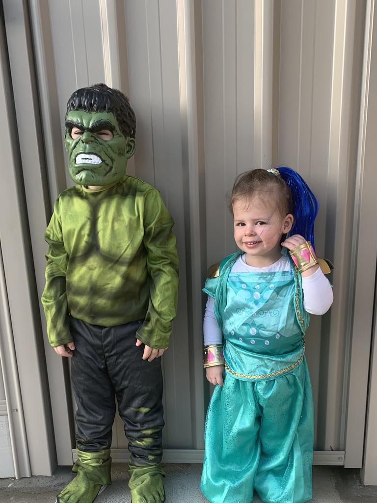 Cruz dressed up as the Hulk and Mataya as Princess Jasmine.