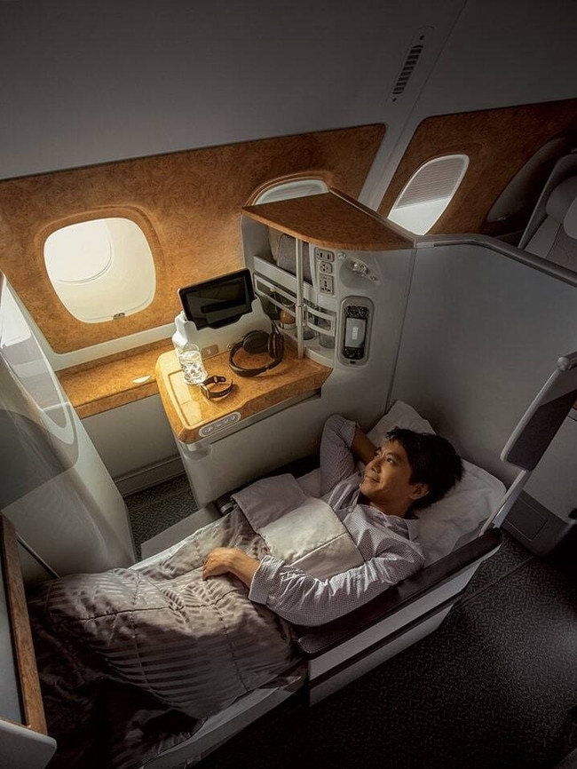 Emirates A380 lie-flat seats.