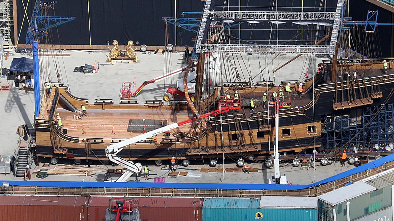 The ship set for the Pirates of the Carribean 5, Dead Men tell no tales, at Oxenford on the Gold Coast in 2015. Picture: Glenn Hampson.