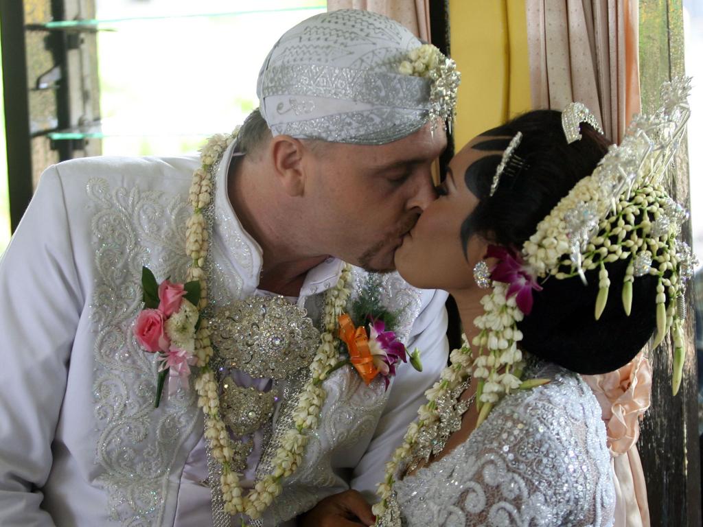 Stephens and Christine kiss after the ceremony which took place in 2011.