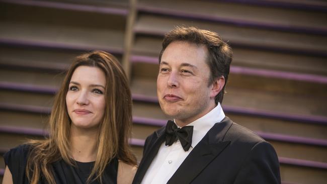 Elon Musk and then wife Talulah Riley as they arrive at the 2014 Vanity Fair Oscar Party on in West Hollywood. Picture: AFP