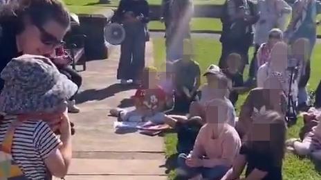 Children led in chants of 'intifada' at the University of Sydney Gaza solidarity encampment.