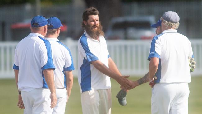 Ulmarra Hotel Tucabia Copmanhurst captain Brad Chard is congratulated after taking his fifth wicket in the CRCA Premier League grand final against Brothers at Ellem Oval on Saturday, 27th March, 2021. Photos: Adam Hourigan