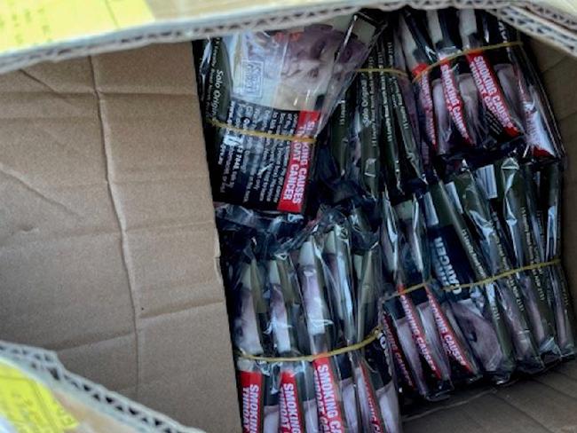 Tobacco products found by Queensland Police in the car of a man trying to cross the border from NSW. The man allegedly $600,000 worth of illegal tobacco in his vehicle. Picture: Queensland Police