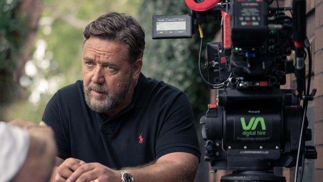 Russell Crowe on set of his new film. Picture: Poker Face/Stan