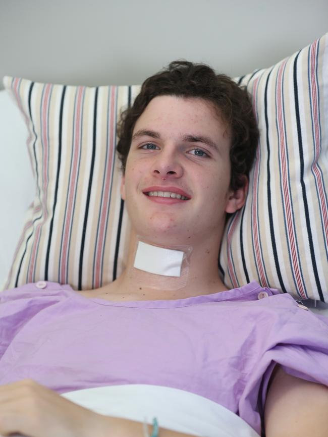 Gregory Terrace’s Conor Tweedy in hospital . Picture: Annette Dew
