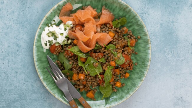 Lentil and Smoked Salmon Salad. Image: Supplied