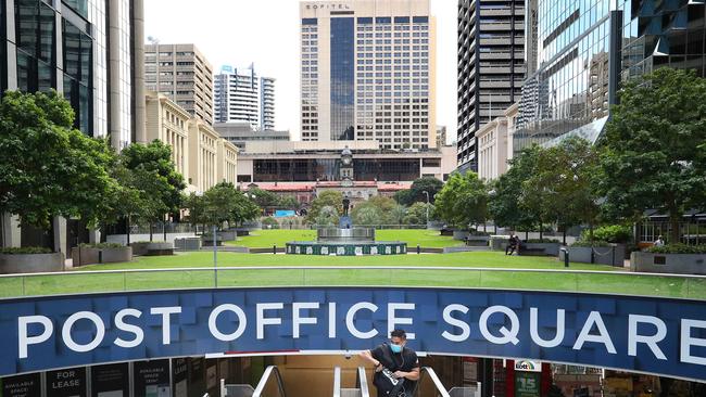 A quiet Brisbane CBD as the city remains in lockdown.