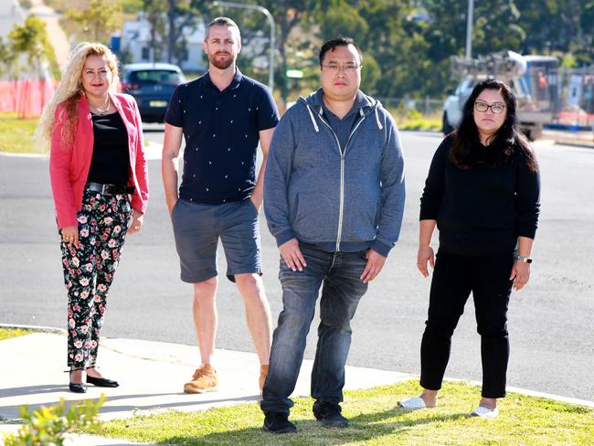 Mercedes Durant, Jon Moran, Ming Lau and Marichelle Usi say Kellyville residents have been left off the on-demand bus list for the Sydney metro northwest network services. Picture: Angelo Velardo